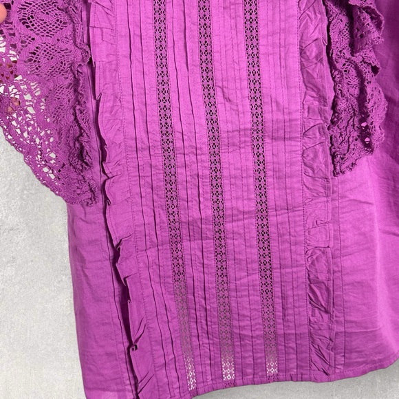 Sezane Lexy Blouse Size 38 French US 6 Square Neck Lace Frill Organic Cotton Top - Picture 11 of 15